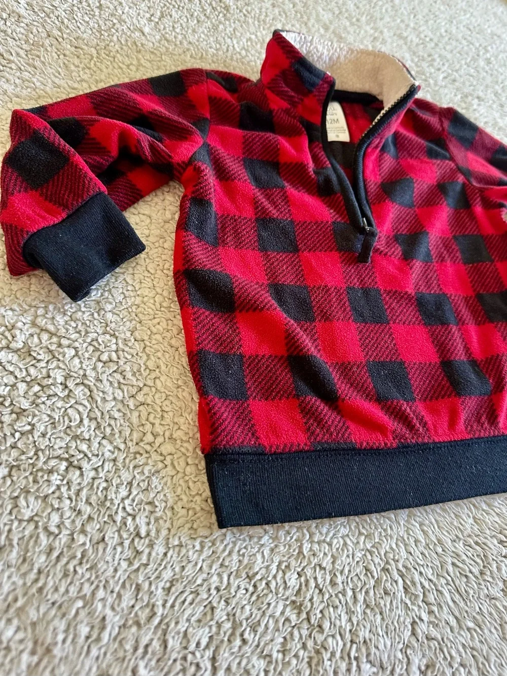 🦋Carter's Fleece Red/Black Buffalo Plaid Half-Zip Pullover
